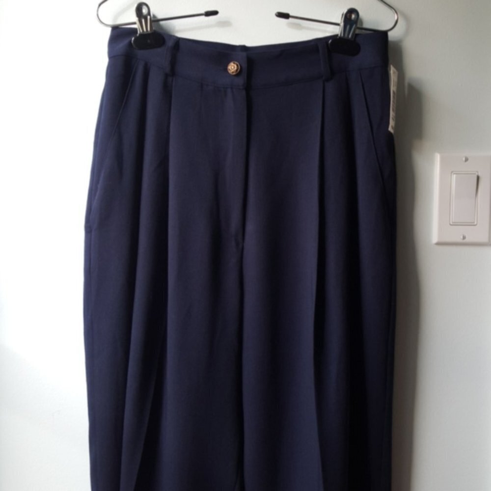 Della Spiga Italy VTG 80s Navy Blue Pleated Slacks (10) - Picture 4 of 15